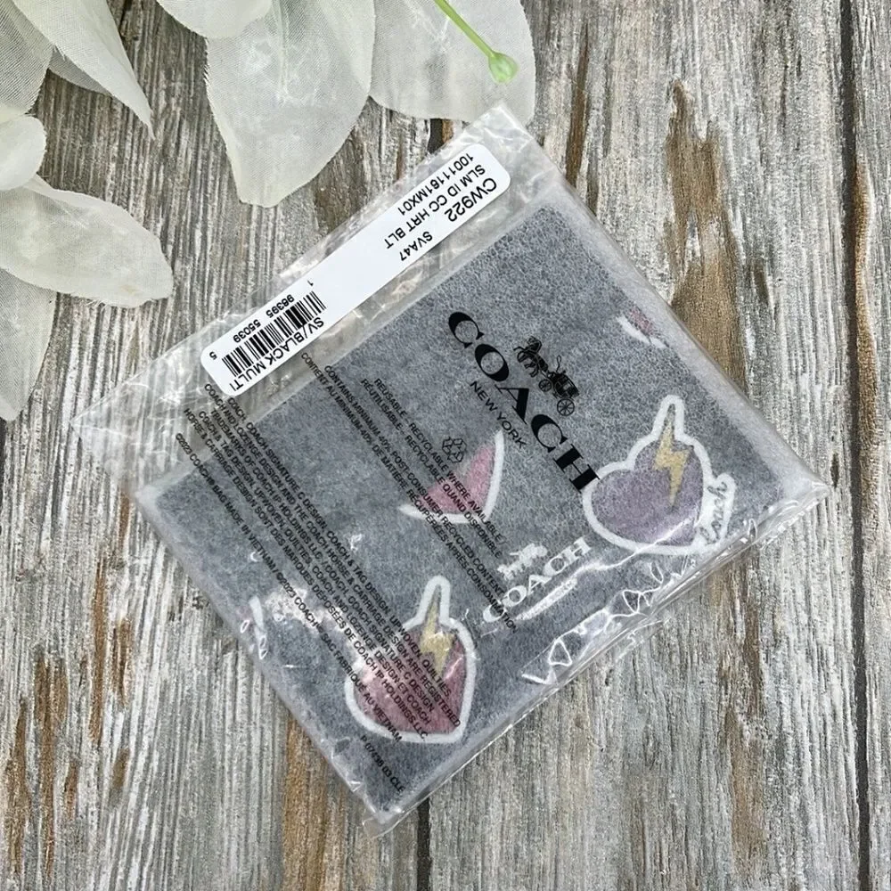 Coach Slim Id Card Case With Heart Bolt Print Wallet Bag Purse